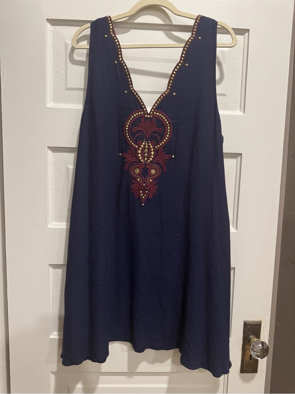 Lilly Pulitzer Owen Dress True Navy Burgundy Gold Beaded Swing Dress